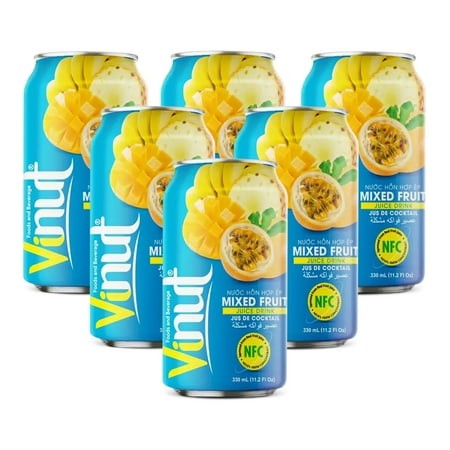VINUT Mixed Fruit Juice  Passion Fruit  Pineapple  Banana  Mango 100% Freshly Squeezed  Not from Concentrate  (11.1 Fl Oz-Pack of 6)  Free from Gluten