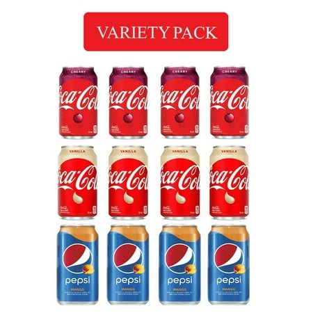 Variety Soda Lovers 12 Oz. Pack of 12 Cans  Coca-Cola Cherry  Coca-Cola Vanilla  Pepsi Mango