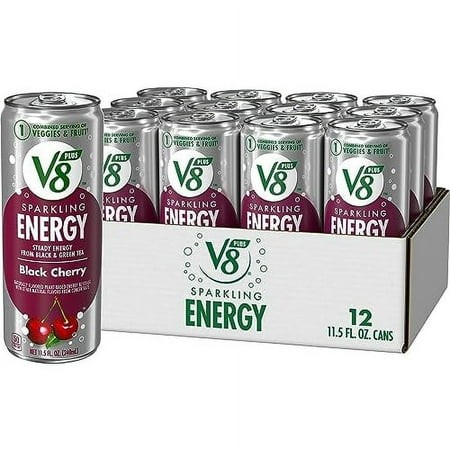 V8 +SPARKLING ENERGY Black Cherry Energy Drink  Made with Real Vegetable and Fruit Juices  11.5 FL OZ Can (Pack of 12)
