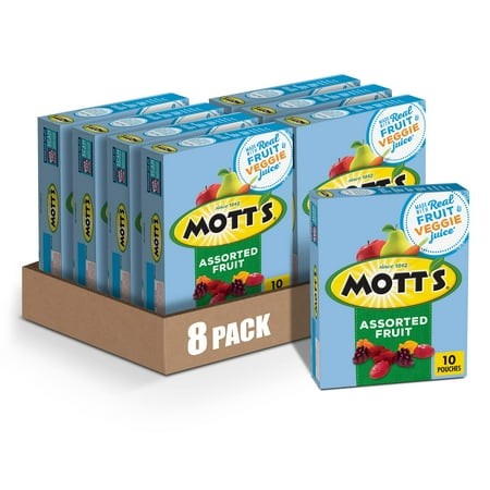 Mott S Fruit Flavored Snacks  Assorted Fruit  Pouches  0.8 Oz  10 Ct (Pack of 8)