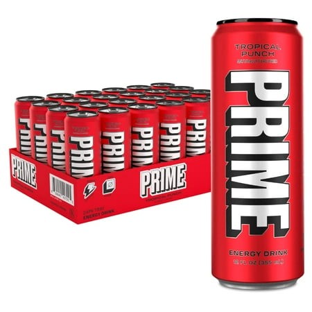 Prime Energy Drink  Tropical Punch   Naturally Flavored  200Mg Caffeine  Zero Sugar  300Mg Electrolytes  Vegan  12 Fl Oz per Can (Pack of 24)