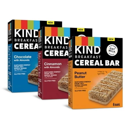 Kind Cereal Breakfast Bars  Variety Pack  Chocolate with Almonds  Peanut Butter  Cinnamon with Almonds  Healthy Snacks  Gluten Free  18 Count (Pack of