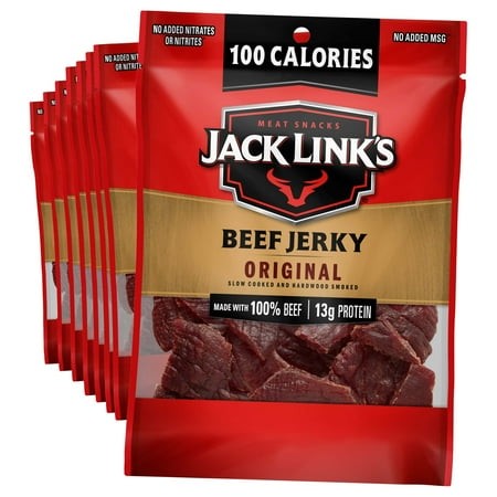 Jack Link S Beef Jerky  Original - Flavorful Meat Snack for Lunches  13G Protein and 100 Calories  Made with 100% Beef - No Added Msg** or Nitrates/Ni