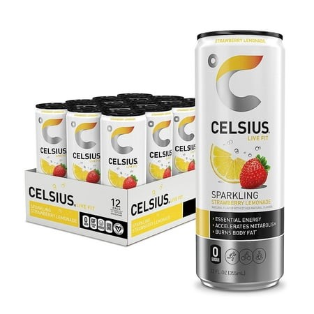 CELSIUS Sparkling Strawberry Lemonade  Functional Essential Energy Drink  12 Fl Oz (Pack of 12)