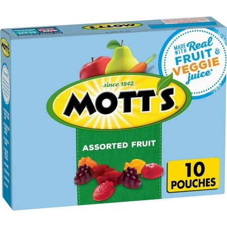 Mott S Fruit Flavored Snacks  Assorted Fruit  Pouches  0.8 Oz  10 Ct