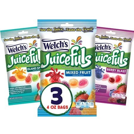 Welch S Juicefuls Juicy Fruit Snacks  Mixed Fruit  Berry Blast & Island Splash Fruit Gushers Variety Pack  Gluten Free  4 Oz Sharing Size Bags (Pack o