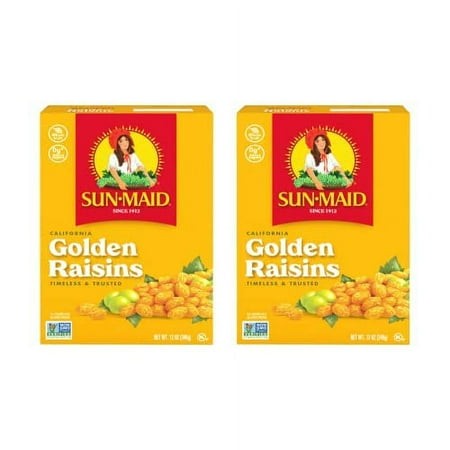Sun-Maid California Golden Raisins  Whole Natural Dried Fruit  No Artificial Flavors  Non-Gmo  Vegan and Vegetarian Friendly  12 Ounce Boxes  (Pack of