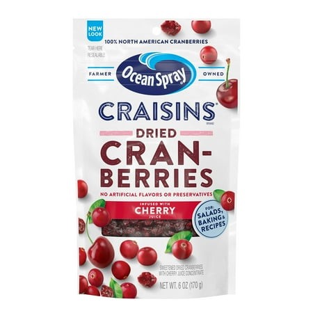 Ocean Spray Craisins  Sweetened Dried Cranberries  Cherry Flavored  6 Ounce (Packaging May Vary)