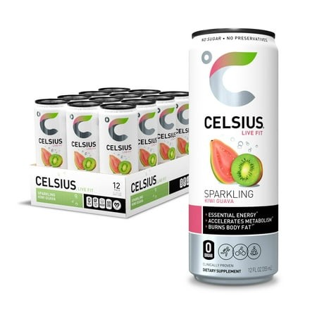 Celsius Sparkling Kiwi Guava  Functional Essential Energy Drink 12 Fl Oz (Pack of 12)