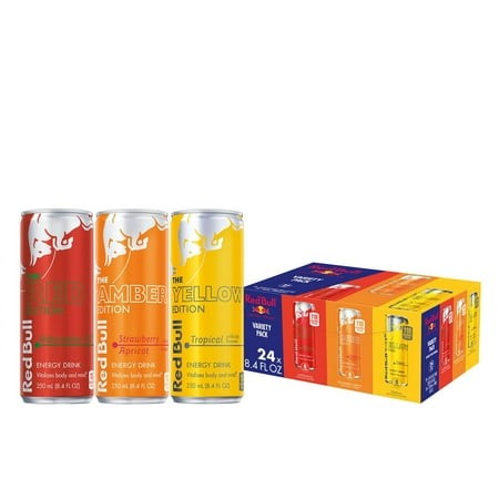 Red Bull Energy Drink Variety Pack  Red Bull Red  Yellow  and Amber Edition and Energy Drinks  8.4 Fl Oz  24 Pack Cans