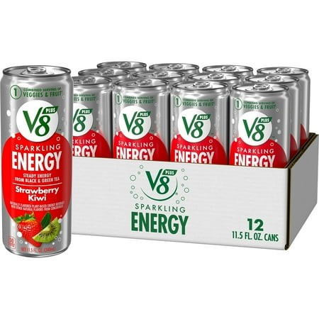 Refresh Your Power Levels with V8 Sparkling Strawberry Kiwi Energy Drink - Bursting with Real Fruit and Veggie Juices - 11.5 Fl Oz Can (Pack of 12)