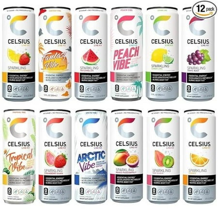 Celsius Sparkling Energy Drink - No Sugar or Preservatives | 12 Fl Oz  Slim Cans - Assorted Variety 12 Pack