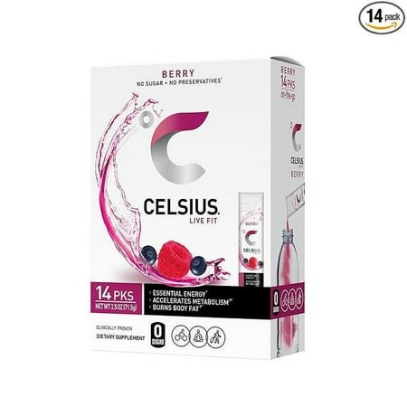 CELSIUS on-the-Go Powder Stick Packs  Zero Sugar (14 Sticks per Pack)  Berry  3.08 Ounce