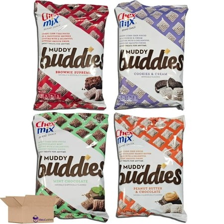 Muddy Buddy Variety Pack Includes Peanut Butter & Chocolate  Brownie  MInt and Cookies & Cream | Pack of 4