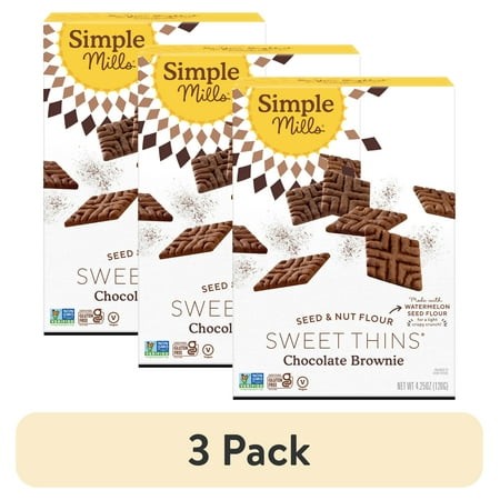 (3 Pack) Simple Mills Seed and Nut Flour Sweet Thins  Chocolate Brownie  Gluten-Free  4.25 Oz