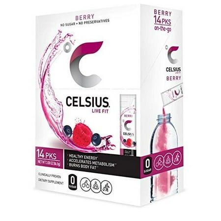 CELSIUS on-the-Go Powder Stick Packs  Zero Sugar (14 Sticks per Pack)  Berry  3.08 Ounce