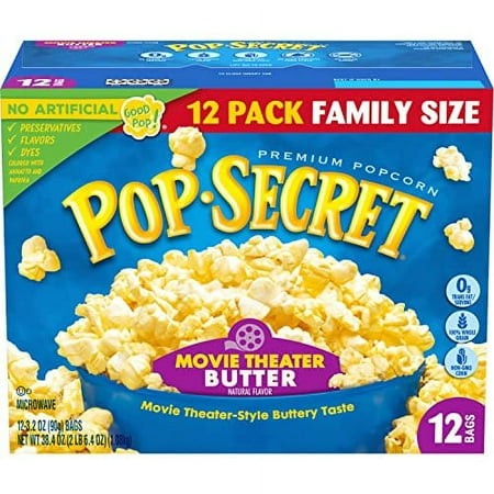 Pop Secret Microwave Popcorn  Movie Theater Butter  Flavor  3 Oz Sharing Bags  12 Ct