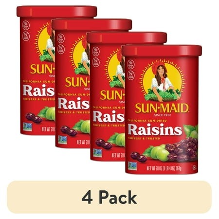 (4 Pack) Sun-Maid California Sun-Dried Raisins  Dried Fruit Snack  20 Oz Canister