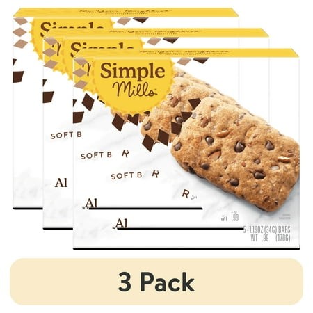 (3 Pack) Simple Mills Soft Baked Almond Flour Bars  Dark Chocolate Almond  Gluten-Free  5 Count