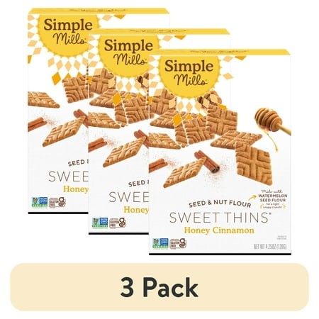 (3 Pack) Simple Mills Seed and Nut Flour Sweet Thins  Honey Cinnamon  Gluten-Free  4.25 Oz