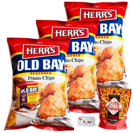 Herr S Old Bay Seasoning Potato Chips (3  2.37oz Bags) - Dot S Original Seasoned Pretzel Twists (1  5oz Bag) - Gourmet Snack Bundle - 4 Items Total