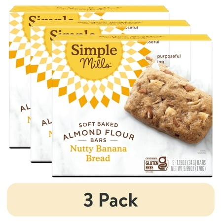 (3 Pack) Simple Mills Soft Baked Almond Flour Bars  Nutty Banana Bread  Gluten-Free  5 Count