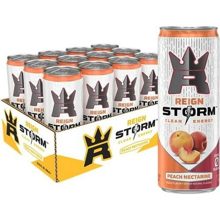 REIGN Storm  Peach Nectarine  Fitness & Wellness Energy Drink  12 Fl Oz (Pack of 12)