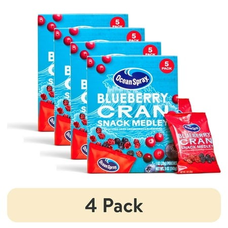 (4 Pack) Ocean Spray® Blueberry Cran™ Snack Medley  Dried Fruit Snack  1 Oz Pouch  5 Count