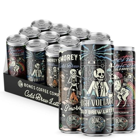 Bones Coffee Ready to Drink Cold Brew Coffee Can | 11 Fl Oz Variety Pack Flavored Coffee Cans (12 Pack)