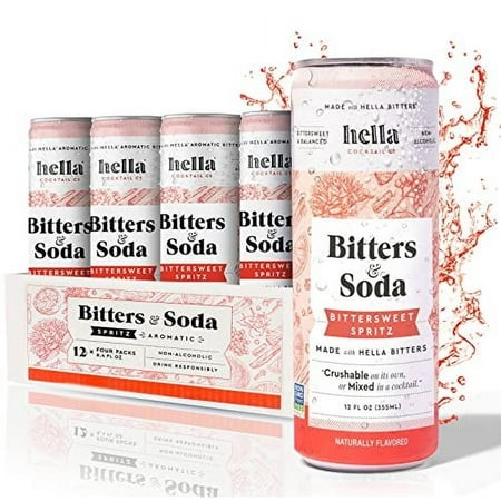 Hella Cocktail Co. Bittersweet Spritz Bitters & Soda - 12oz Cans  12 Pack I Ready to Drink  Sugar Free Non Alcoholic Drinks or Aromatic Bitters for Co