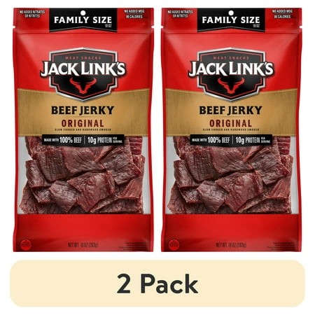 (2 Pack) Jack Link’s Beef Jerky  100% Beef  Original  10g of Protein per Serving  10 Oz Bag