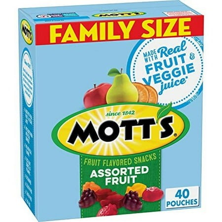 Mott S Fruit Flavored Snacks  Assorted Fruit  Pouches  0.8 Oz  40 Ct
