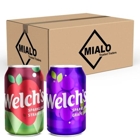 Welch S Sparkling Grape Soda  Strawberry Soda 12 Fl. Oz.  12 Pack (Total = 144 Oz) (Strawberry X 6)(Grapex6)