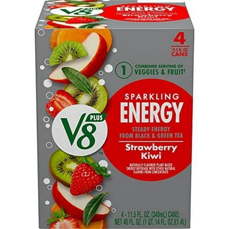 V8 +SPARKLING ENERGY Strawberry Kiwi Energy Drink  Made with Real Vegetable and Fruit Juices  11.5 FL OZ Can (Pack of 4)