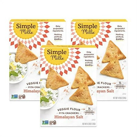 Simple Mills Veggie Flour Pita Crackers  Himalayan Salt - Gluten Free  Vegan  Healthy Snacks  Paleo Friendly  4.25 Ounce (Pack of 3)