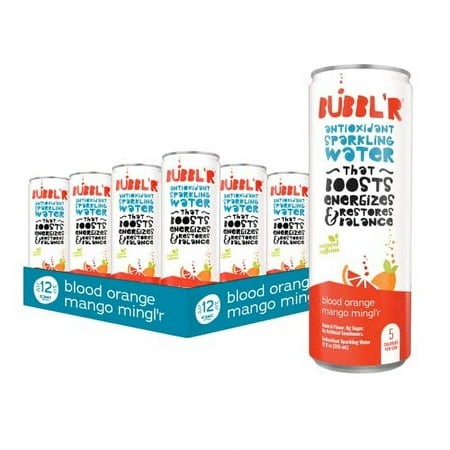 BUBBL R Blood Orange Mango Mingl R  Antioxidant Sparkling Water with Natural Caffeine  0g Sugar  Gluten Free  All Natural Flavors  12 Fl Oz Cans  12 C
