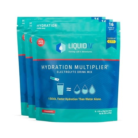 Liquid I.V. Hydration Multiplier - Strawberry - Hydration Powder Packets | Electrolyte Drink Mix | Easy Open Single-Serving Stick | Non-GMO | 48 Stick