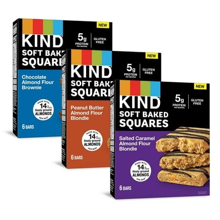 Kind Soft Baked Squares  Variety Pack Almond Flour Blondies  Low Sodium  Gluten Free Snacks  Fiber Bar  18 Count
