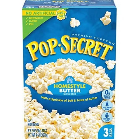 Pop Secret Microwave Popcorn  Homestyle Butter Flavor  3.2 Oz Sharing Bags  3 Ct