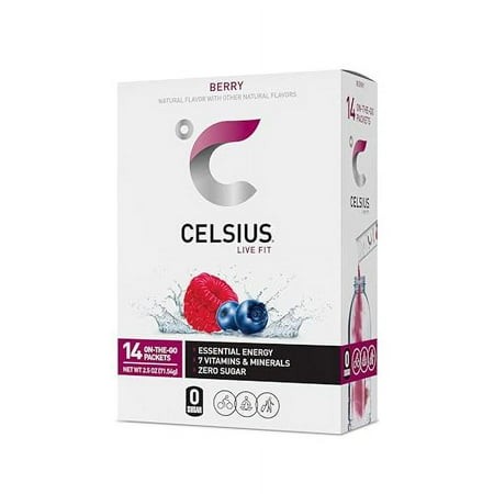 CELSIUS on-the-Go Powder Stick Packs  Zero Sugar (14 Sticks per Pack)  Berry  2.5 Ounce