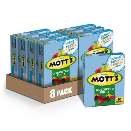 Mott S Fruit Flavored Snacks  Assorted Fruit  Pouches  0.8 Oz  10 Ct (Pack of 8)