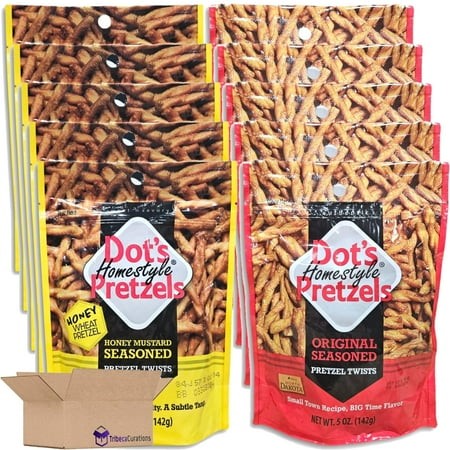 Dot S Pretzels Honey Mustard & Original Seasoned Pretzel Twists Combo Value Pack Bundle | 5 Ounce | Pack of 10