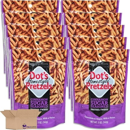 Dot S Pretzels Cinnamon Sugar Seasoned Pretzel Twists Value Pack | Bundled by Tribeca Curations | 5 Ounce | Pack of 10