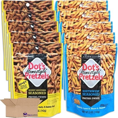 Dot S Pretzels Honey Mustard & Southwest Seasoned Pretzel Twists Combo Value Pack | Bundled by Tribeca Curations | 5 Ounce | Pack of 10