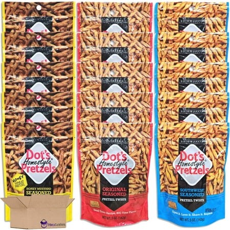 Dot S Pretzels Seasoned Pretzel Twists Variety Pack | Original  Honey Mustard  & Southwest | Bundled by Tribeca Curations | 5 Ounce | Pack of 15