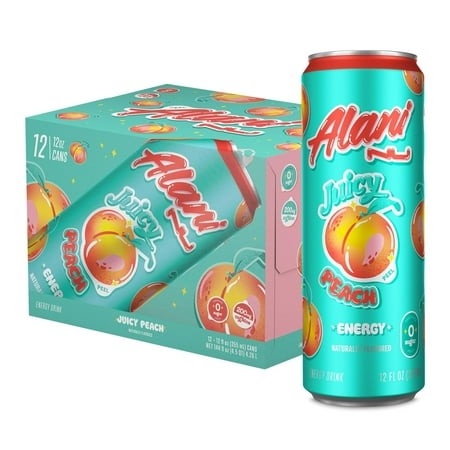 JUICY PEACH Sugar Free  Low Calorie Energy Drinks 12 Fl Oz Cans (12 Pack)