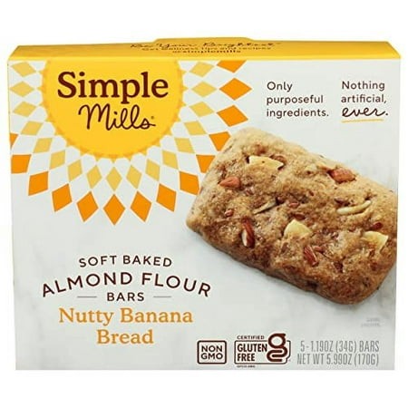 Simple Mills Nutty Banana Bread Soft Baked Almond Flour Bars  5.99 OZ