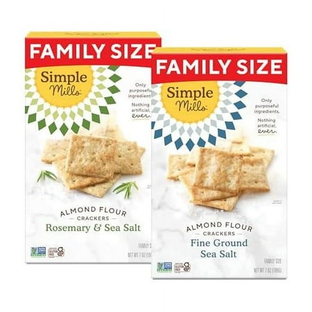 Simple Mills Almond Flour Crackers  Family Size Variety Pack (Fine Ground Sea Salt and Rosemary & Sea Salt) - Gluten Free  Vegan  Healthy Snacks  7 Ou
