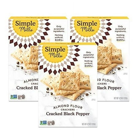 Simple Mills Almond Flour Crackers  Black Cracked Pepper - Gluten Free  Vegan  Healthy Snacks  Plant Based  4.25 Ounce (Pack of 3)