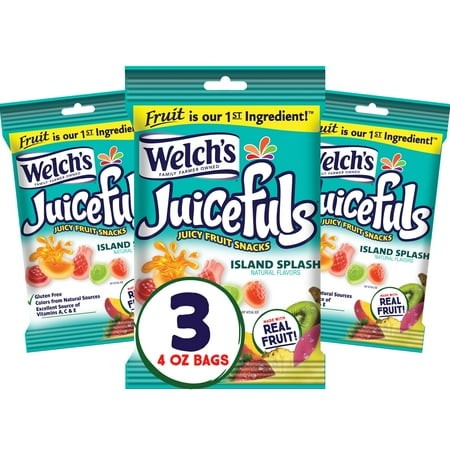 Welch S Juicefuls Juicy Fruit Snacks  Island Splash  Fruit Gushers  Gluten Free  4 Oz Sharing Size Bags (Pack of 3)